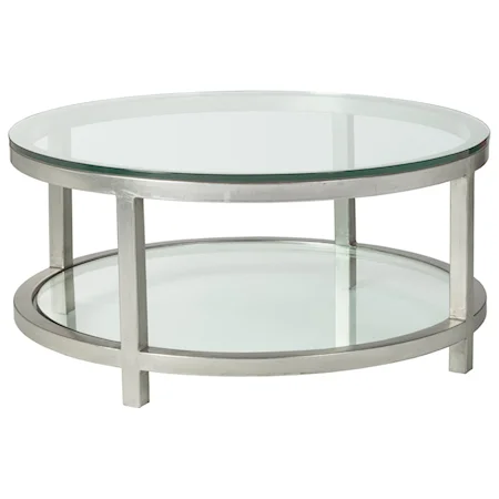 Per Se Round Cocktail Table with Glass Top and One Shelf